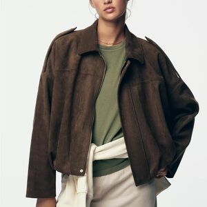 Zara Viral Brown Suede Effect Bomber Jacket